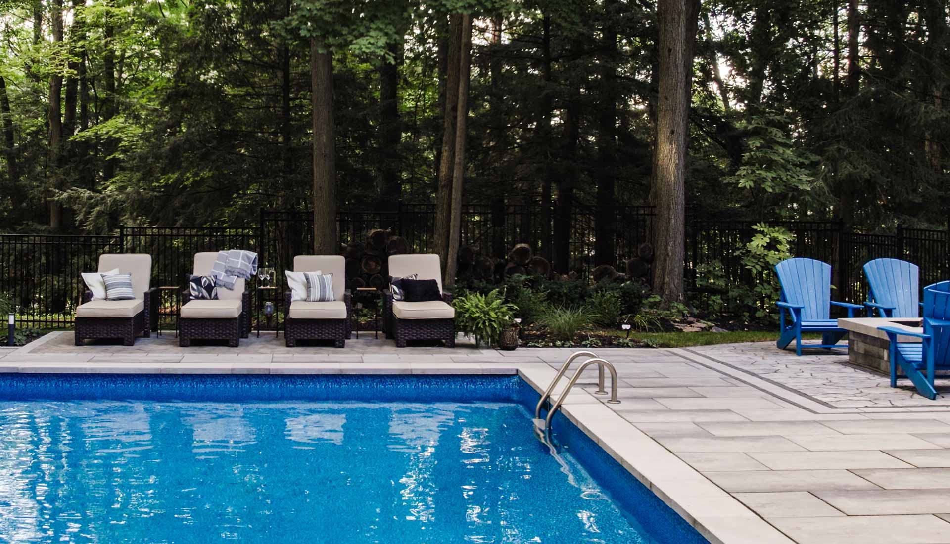 Backyard Landscaping Pool, Interlock Patio & Fire Feature in Scarborough, ON.